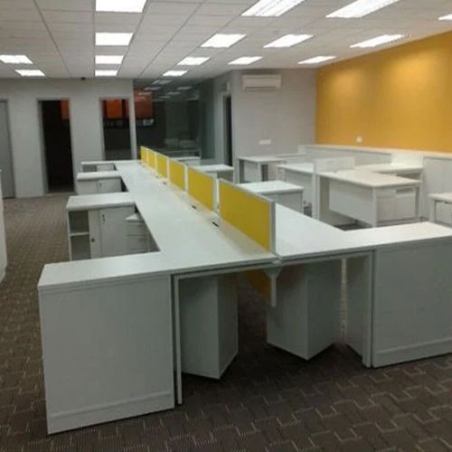 White And Yellow Corporate Office Linear Workstation