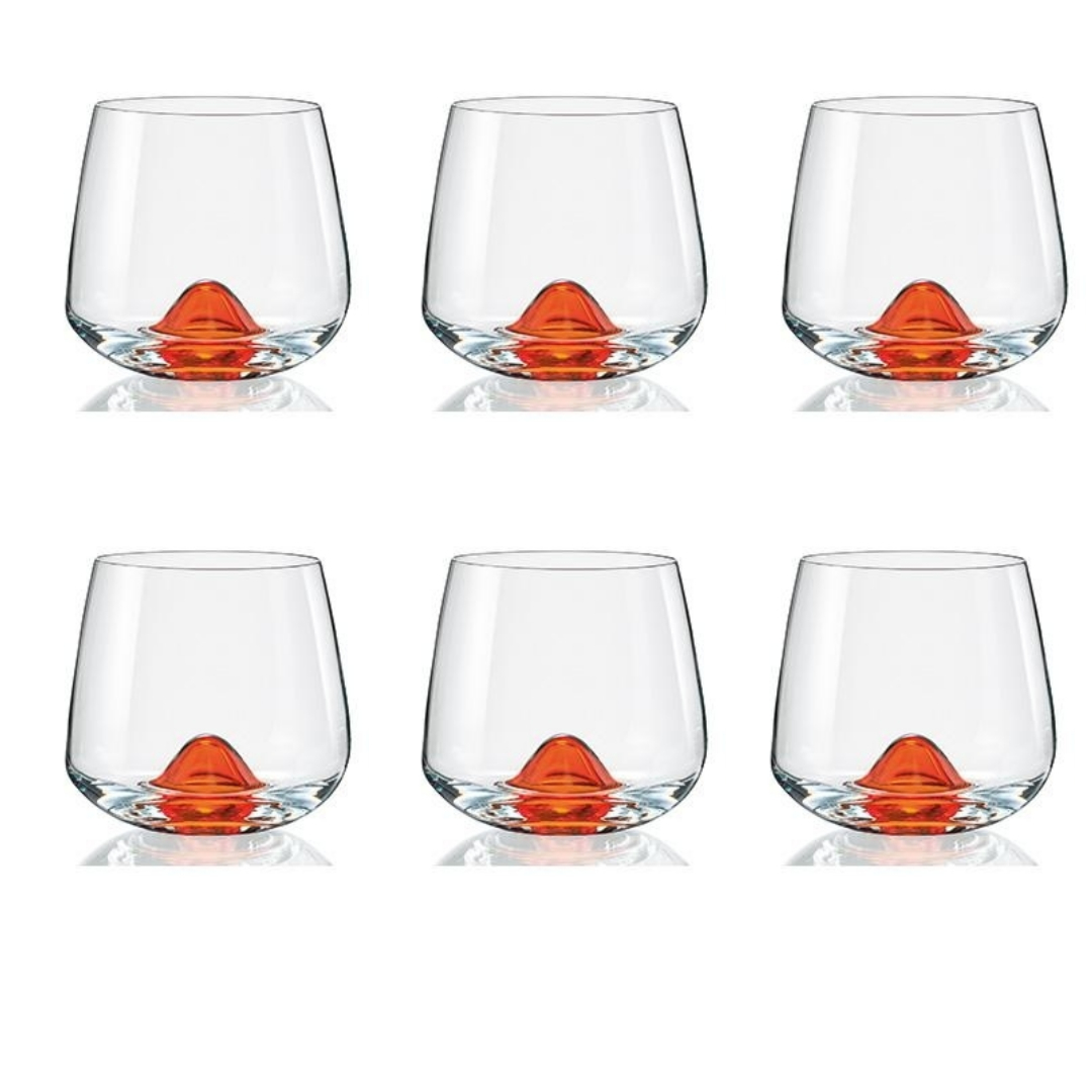 Bohemia Crystal Island Whiskey Glass  6 Pieces Orange Base 310 ml