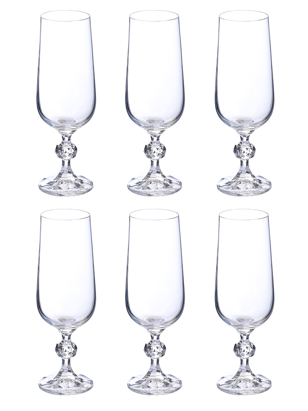 Bohemia Crystal Claudia Champagne Flute Glass Set 180ml Set of 6 Transparent
