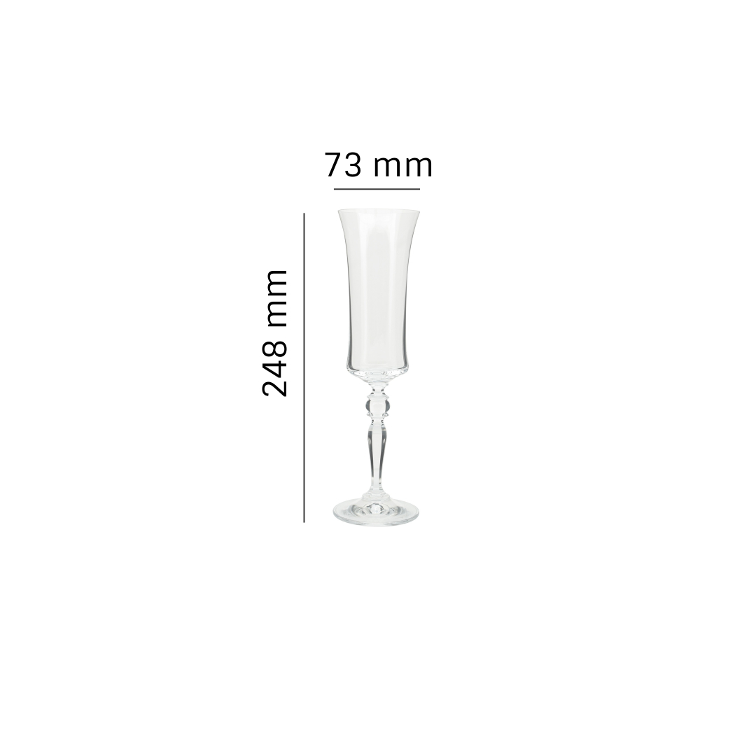 Bohemia Crystal Grace Champagne Flute 190 ML set of 6 pcs  Transparent  Non  lead Crystal