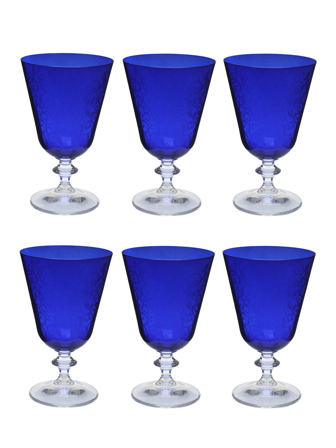 bohemia crystal Bella Engraved Red Wine Glass Set  350ml   Set of 6 Dark Blue