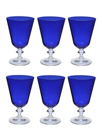 bohemia crystal Bella Engraved Red Wine Glass Set  350ml   Set of 6 Dark Blue