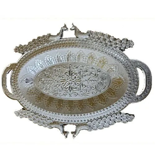 Big Peacock Silver Plated Plastic Tray