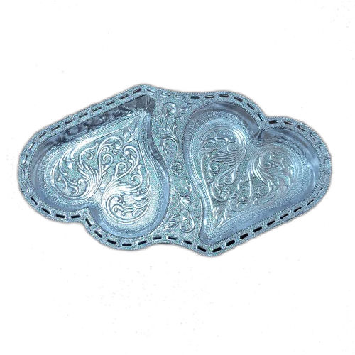 Designer Silver Plated Tray Double Heart Hardness: Rigid