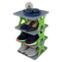 Plastic Collapsible Shoe Stand 4 Layer - Plastic Material, Grey Color, Foldable Design | Durable, Eco-friendly Finish, Easy Maintenance With Dry And Wet Cloth