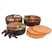 Plastic Dry Fruit Box - Plastic, Round, 4 Compartments, 500 Gms Capacity, Brown | Multi-compartment For Spice Separation, Durable & Easy To Maintain
