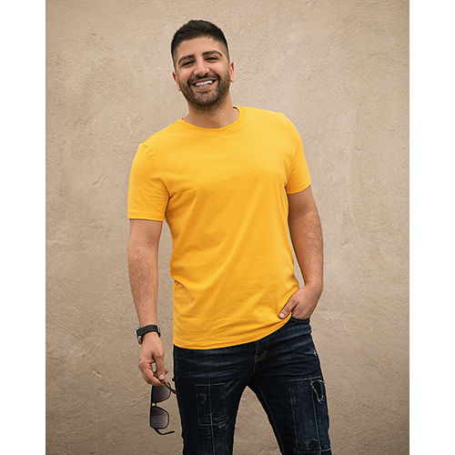 Yellow Half Sleeve Round Neck Mens T-shirt