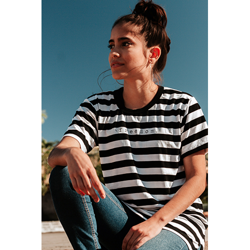 White And Black Striped Ladies T-shirt