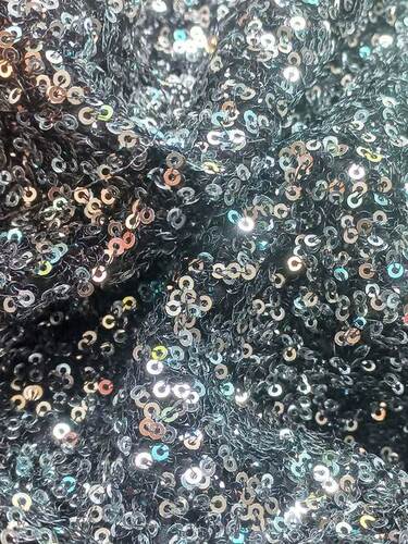 Allover black sequins embroidery fabric in india