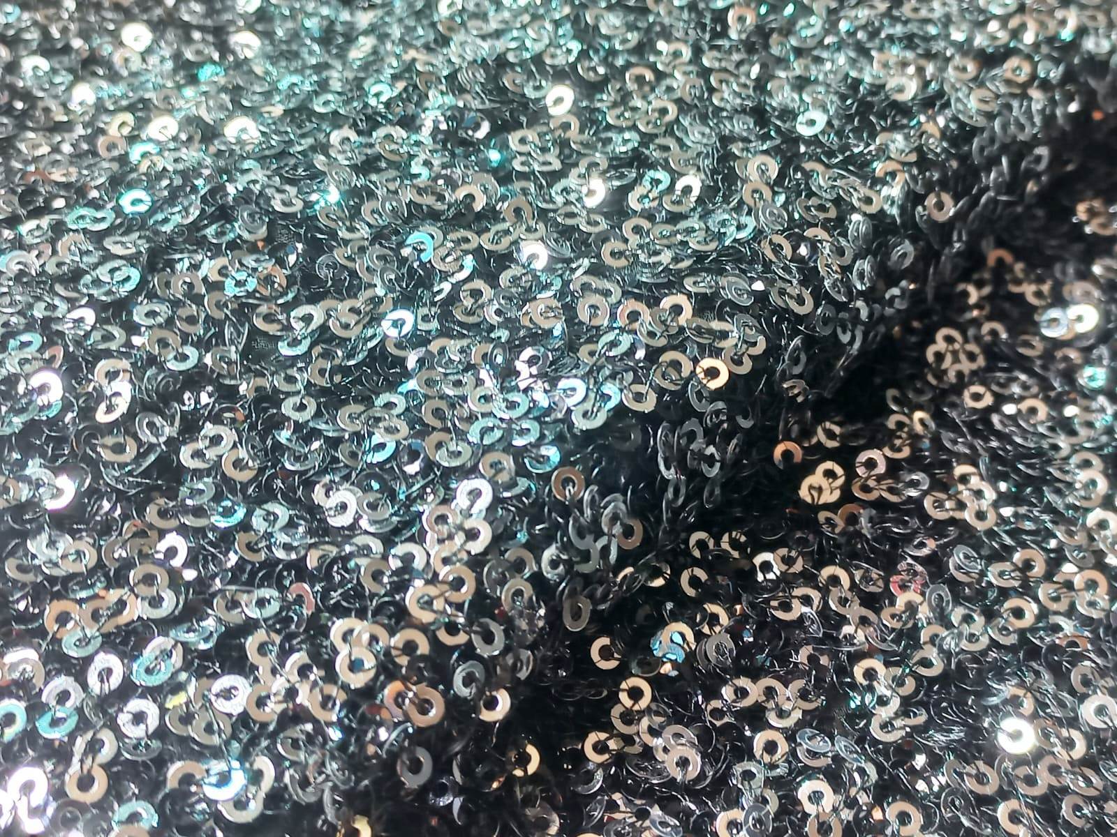 Allover black sequins embroidery fabric in india
