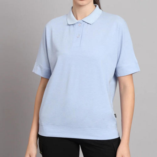 Women Basic Solid Sky Polo T-shirt