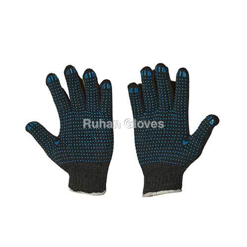 7 Gauge Cotton Knitted Pvc Dotted Gloves ( Grey On Blue )