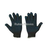 Breathable 7 Gauge Cotton Knitted Pvc Dotted Gloves ( Grey On Blue )