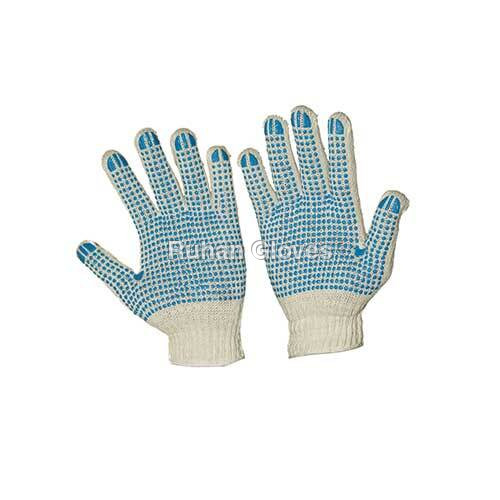 7 Gauge Cotton Knitted Polka Dotted Gloves ( Bleach White On Blue )