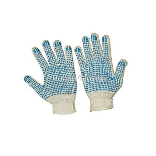 7 Gauge Cotton Knitted Polka Dotted Gloves ( Bleach White On Blue )