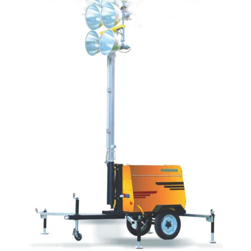 Silver And Yellow Mobile Lighting Tower For Road Constructions