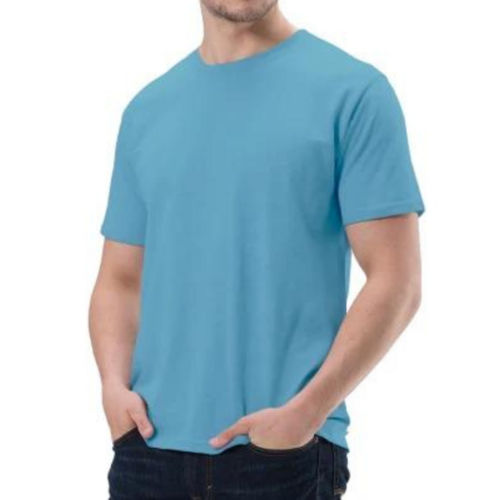 Cotton Sky Blue Plain Half Sleeve Round Neck Breathable Bamboo T Shirt