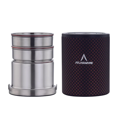 Atlasware Stainless Steel Black Chequered Lunch box 1000ml (3 Container)