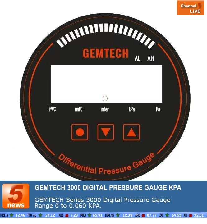 GEMTECH Series 3000 Digital Pressure Gauge With Alarm Range 0 to 75 MM WC