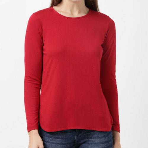 Women Round Neck Cotton T Shirt Casual Full Sleeves