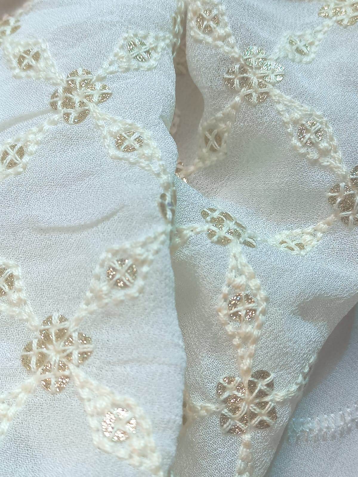 Schiffli embroidery fabric with thread work and glitter online