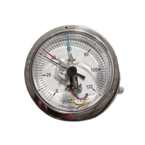 Silver Analog Display Electrical Contact Pressure Gauge