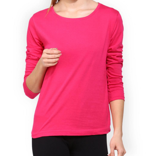 Crew Neck Full Sleeve Cotton T Shirt For Womens