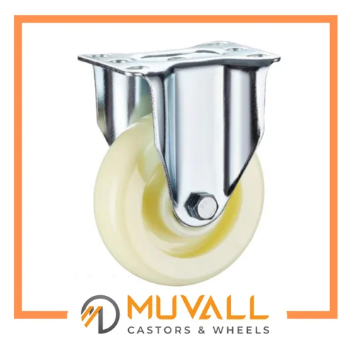 PP Light Duty Caster Wheels - Nylon Material, 103 Millimeter Height, White Color | Powder Coated Finish for Industrial Usage