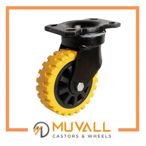 Yellow Anti Skid Pu- Heavy Duty Caster Wheels 250-450Kgs