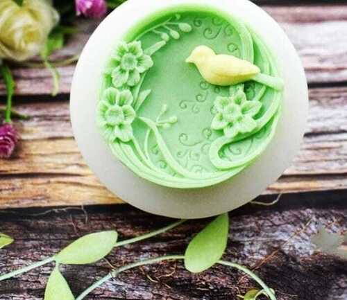 Round Shape with Bird Flower and Leaf Design Soap Moulds