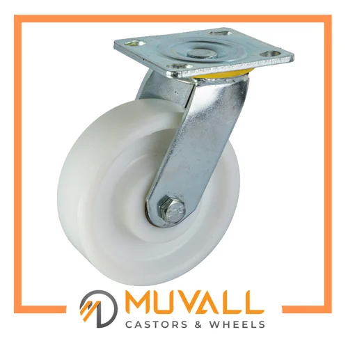 Polymer Caster Wheel Brake Castors - 150x50mm Wheel Size 192mm Height Powder Coated White Finish | Ideal for Industrial Usage
