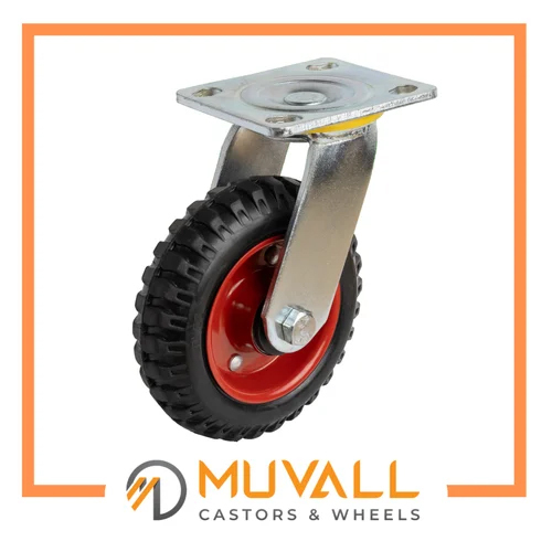 Solid Rubber Caster Wheel - 150x50mm, 185mm Height | Black Powder Coated, Industrial Grade, Load Capacity 160-210Kgs