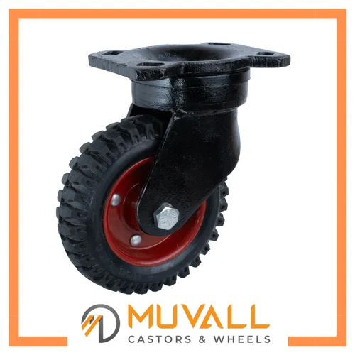 Solid Rubber Wheel with Heavy Duty Caster - 150x50mm, 194mm Height | Black Powder Coated Finish for Industrial Use