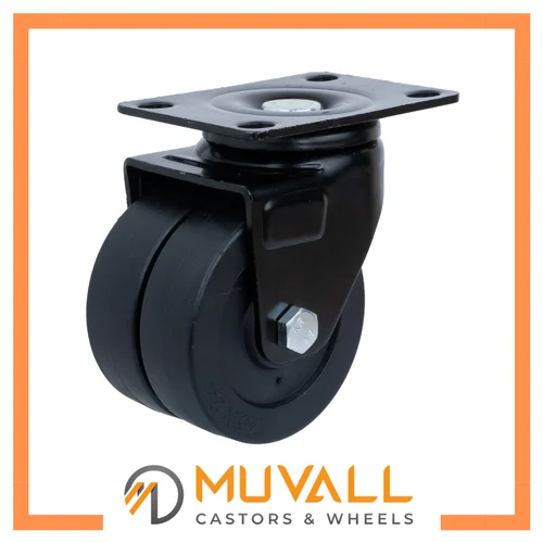 Twin Wheel Castors - 75x24mm Wheel Size 99mm Height | Industrial Grade Black Powder Coated Finish