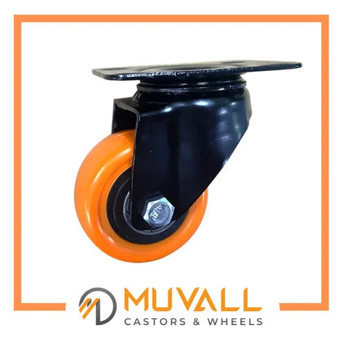 PU Orange - 75x32mm PU Wheel Size, 105mm Height | Powder Coated Finish, Light Duty Caster Wheels for Industrial Use