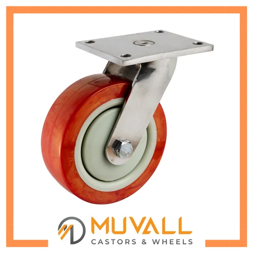 Red Polyurethane Wheel Stainless Steel Castor