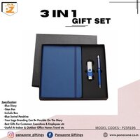 Blue Diary Pendrive Pen 3 In 1 Gift Set PZSR196 For Gifting