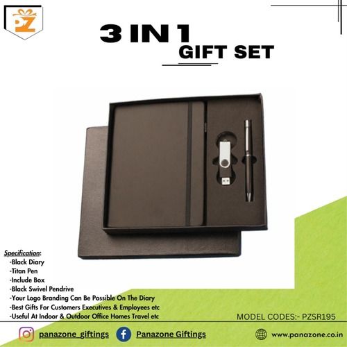 Black Diary Pendrive Pen 3 In 1 Gift Set PZSR195 For Gifting