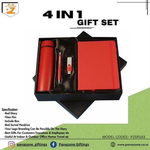 Red Diary Pen Bottle Pendrive 4 In 1 Gift Set PZSR193 For Gifting