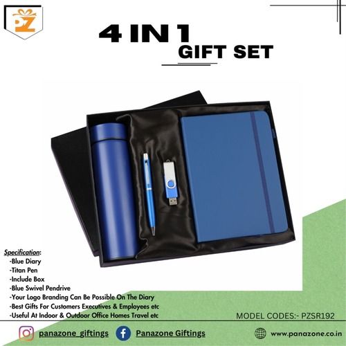 Blue Diary Pen Pendrive Bottle 4 In 1 Gift Set PZSR192 For Gifting