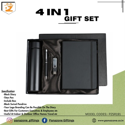 Black Wireless Pendrive Pen Powerbank 4 In 1 Gift Set PZSR187