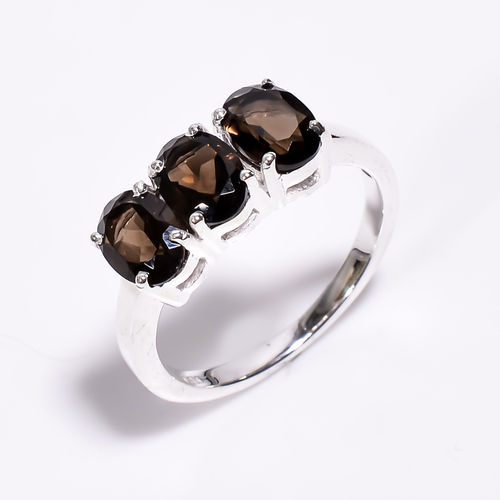 Faceted Three Gemstone Ring 925 Sterling Silver