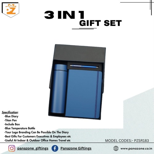 Blue Diary Bottle Pen 3 In1 Gift Set PZSR183