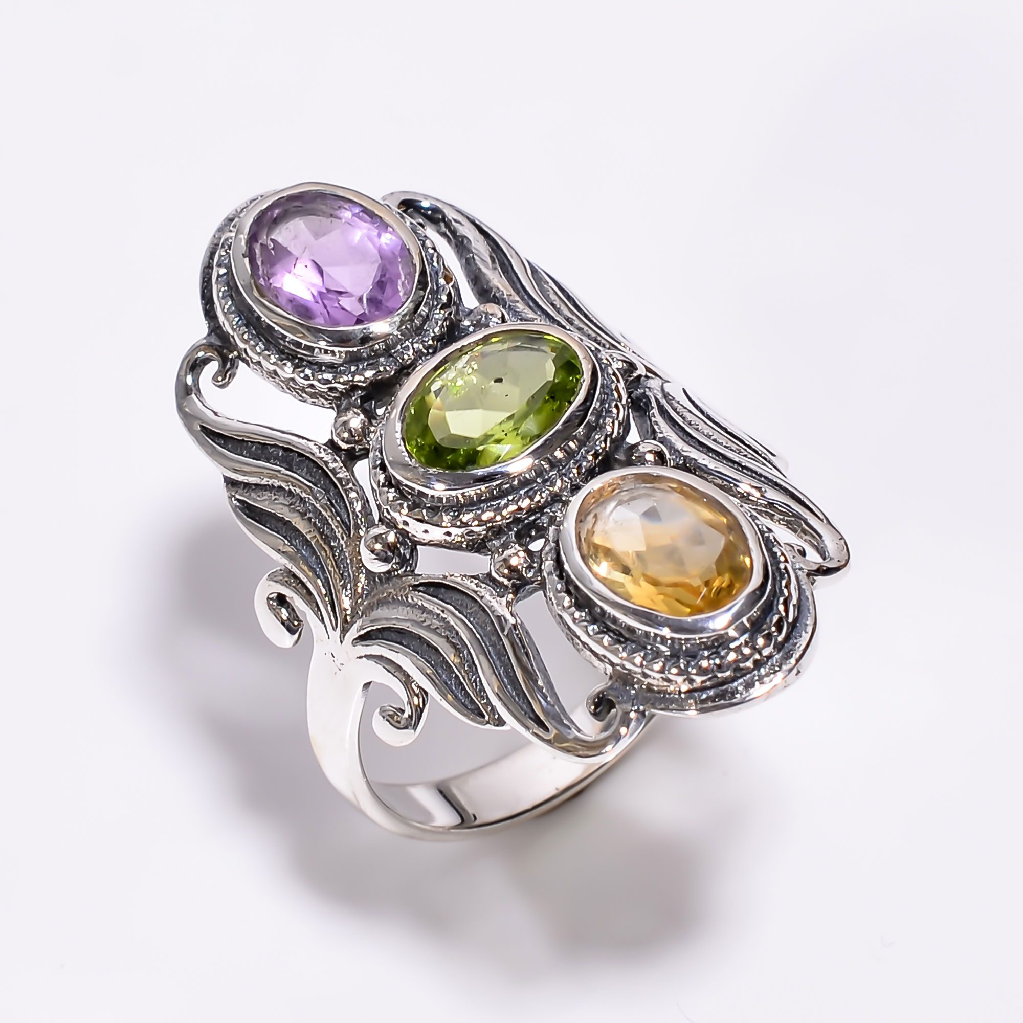 925 Sterling Silver Statement Rings Natural Gemstone