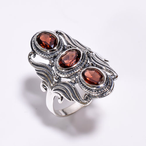 925 Sterling Silver Three Cut Stone Statement Ring