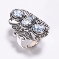 925 Sterling Silver Three Cut Stone Statement Ring