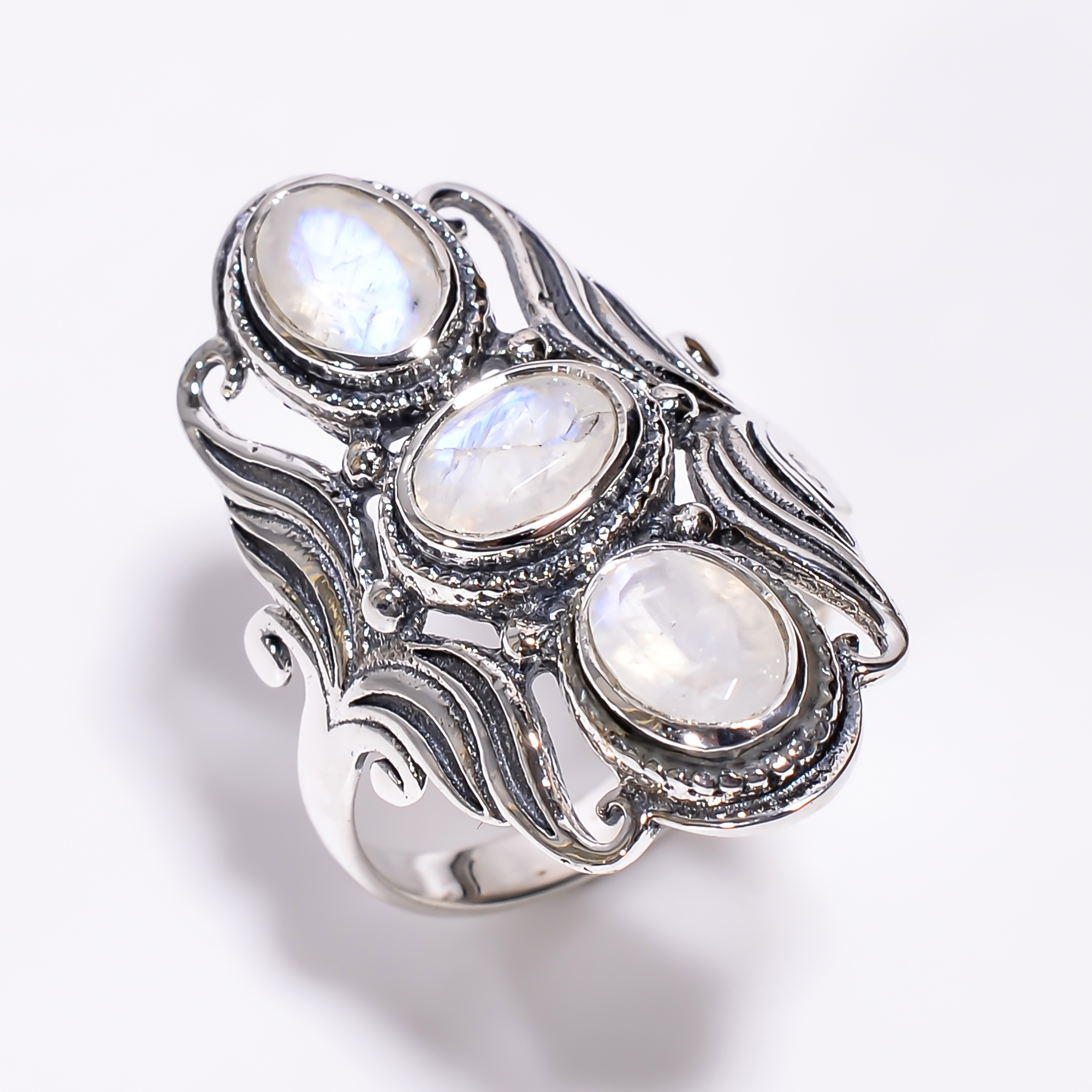 925 Sterling Silver Three Cut Stone Statement Ring