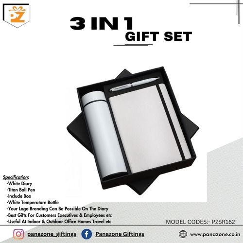 White Diary Bottle Pen 3 In 1 Gift Set PZSR182