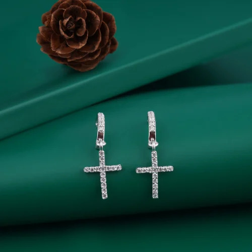 Real Diamond cross Gold Earring