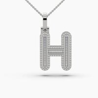 H Alphabet Gold Diamond Pendant